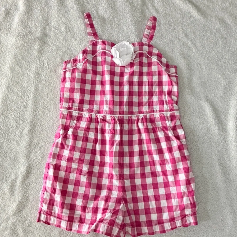 Janie and Jack | Pink Gingham Rosette Romper | Size 5